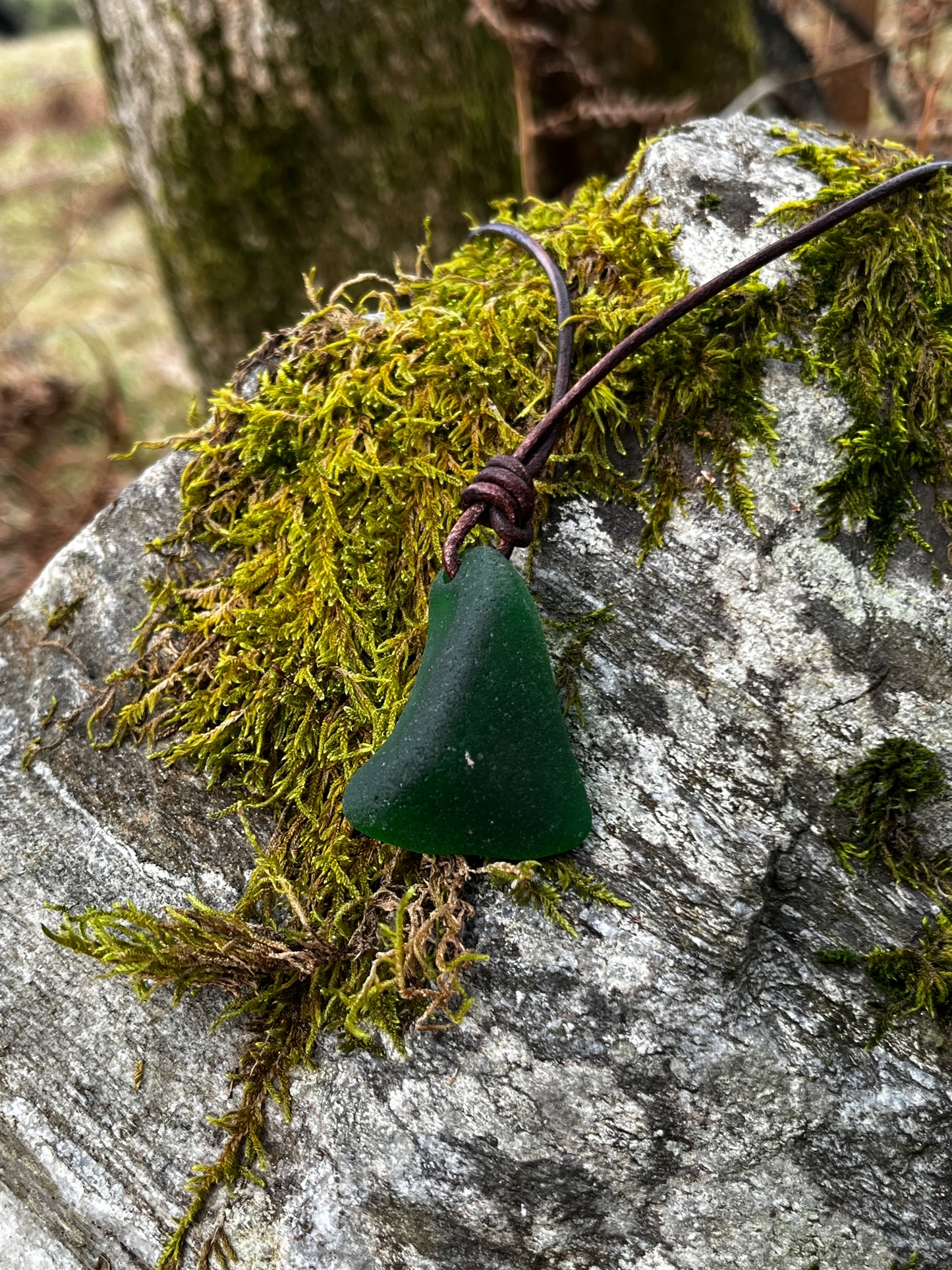 Leather 2mm Thong Seaglass Chunk Necklace
