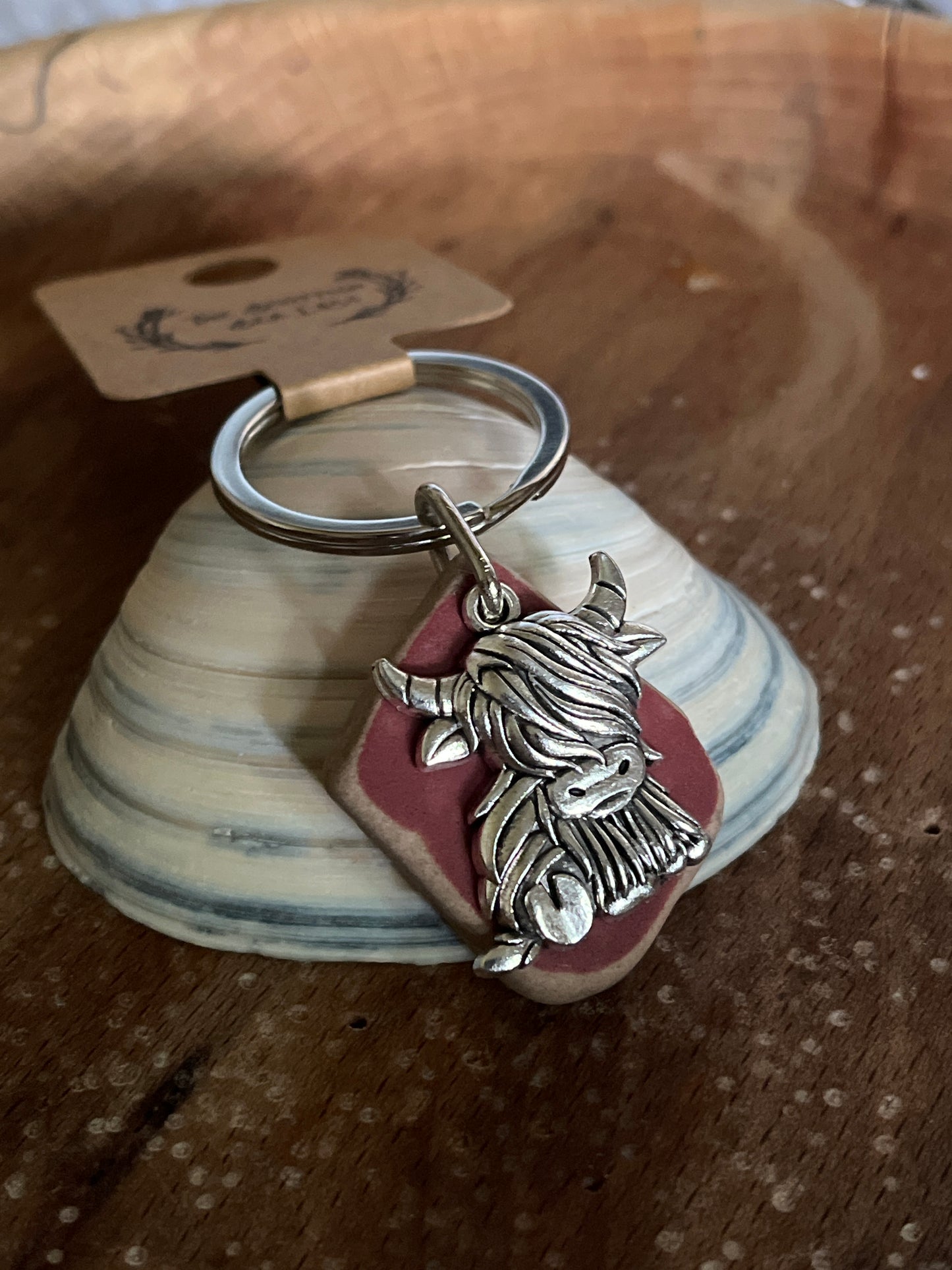 Scottish Highland Cow Seaglass Keyrings