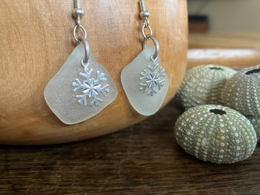 925 Snowflake Scottish Seaglass Earrings