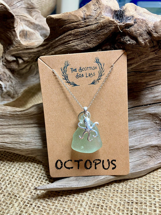 Octopus Aqua Scottish Seaglass 925 Pendant