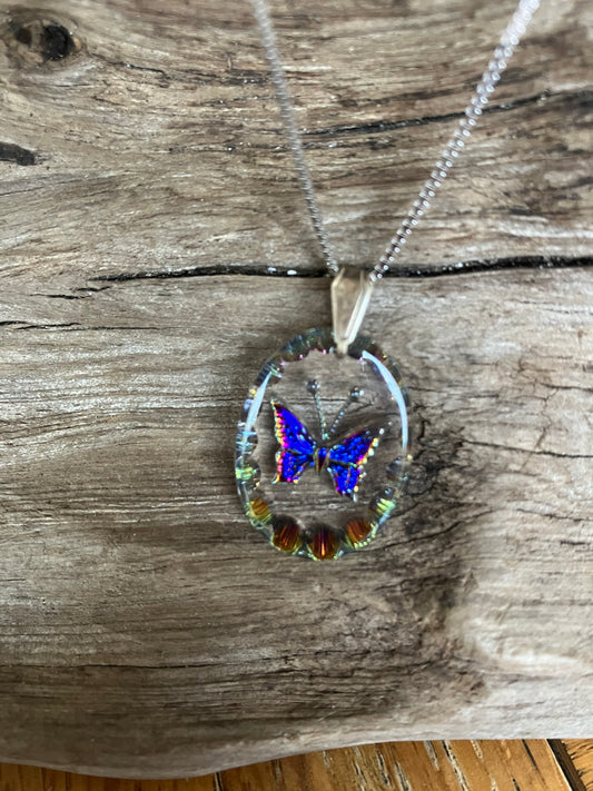 Vintage 925 glass Butterfly Pendant