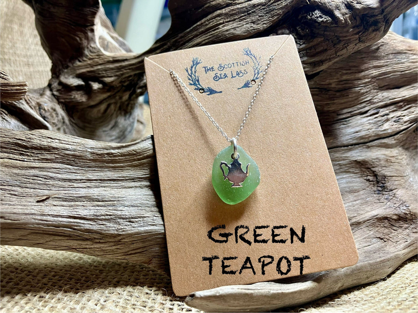 Green Teapot Scottish Seaglass 925 pendant