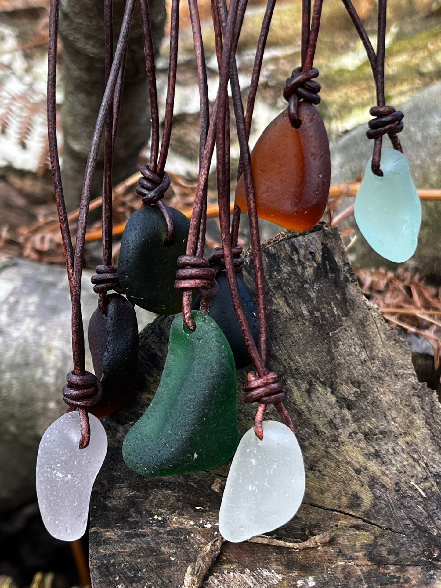 Leather 2mm Thong Seaglass Chunk Necklace
