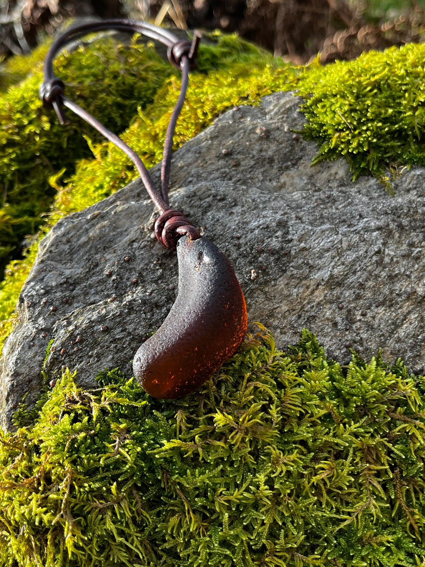 Leather 3mm Large Thong Seaglass Chunk Necklace