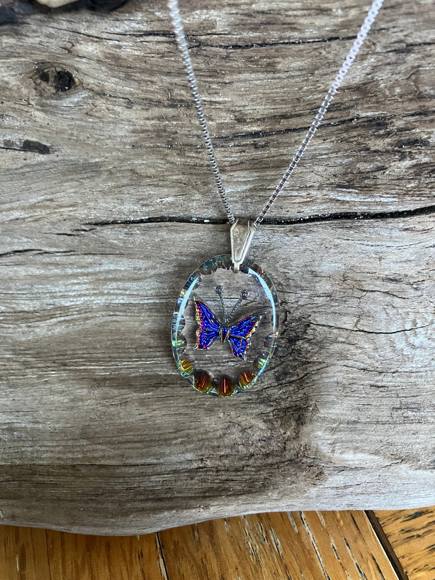 Vintage 925 glass Butterfly Pendant