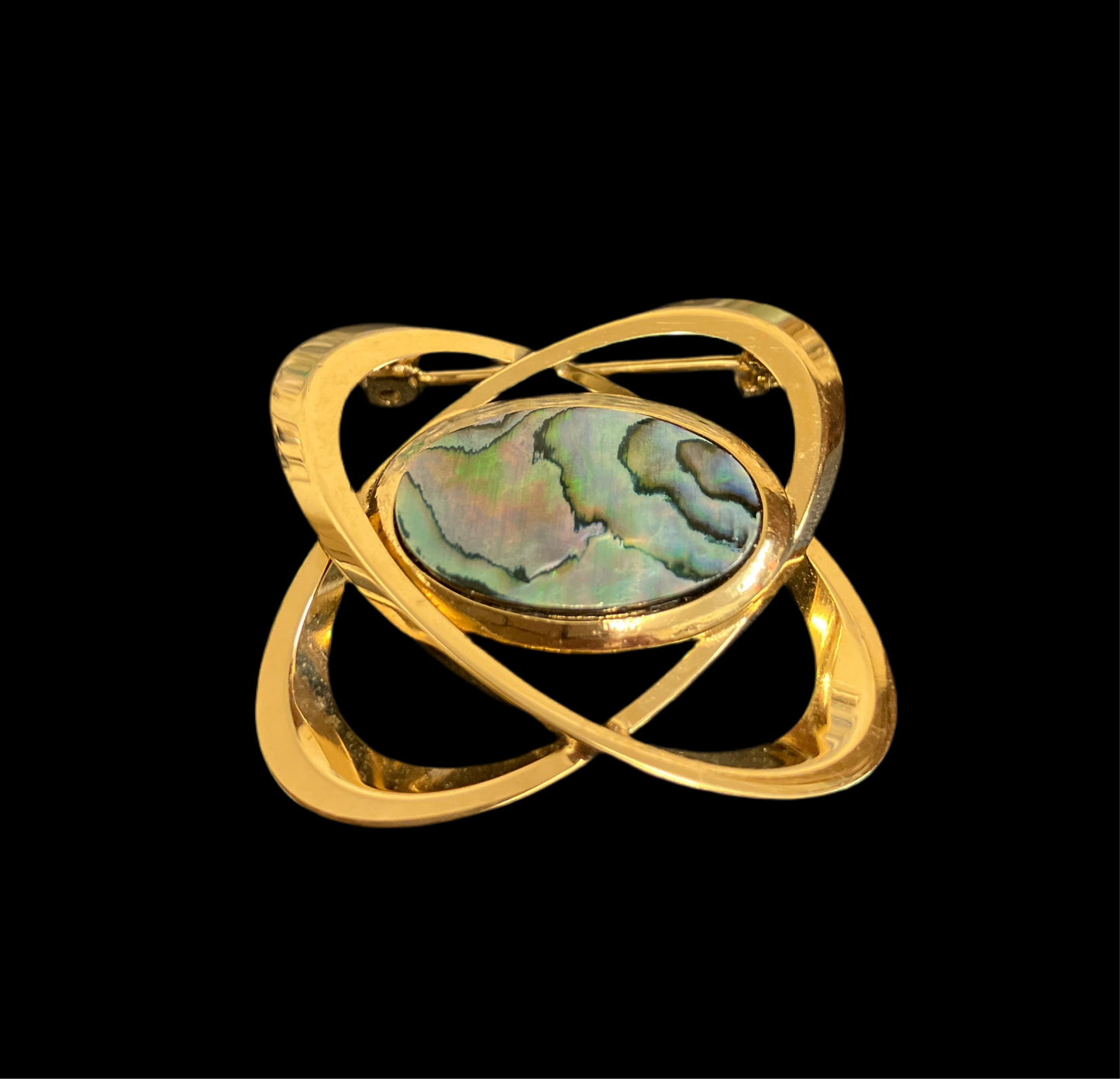 Vintage Gold Tone Abalone Shell Brooch Paua