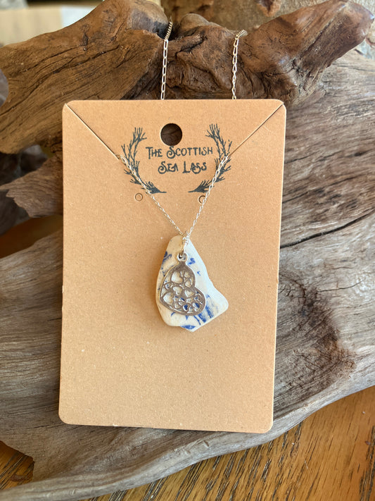 925 Heart Scottish Sea Pottery pendant