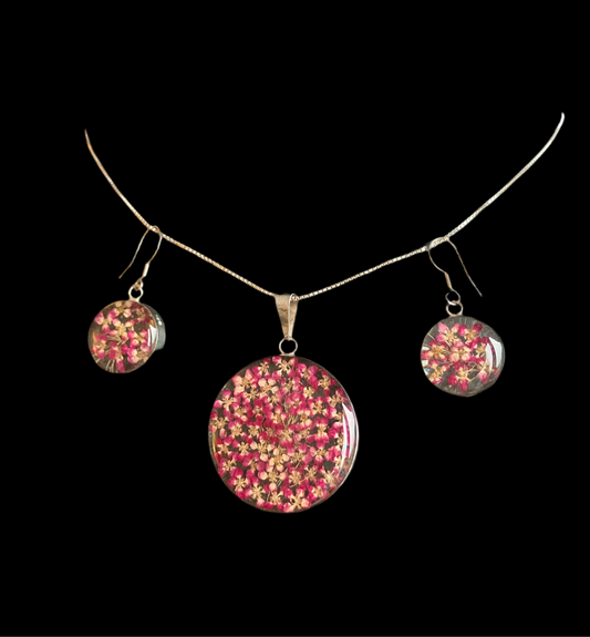 925 Floral Resin Necklace Earrings Set