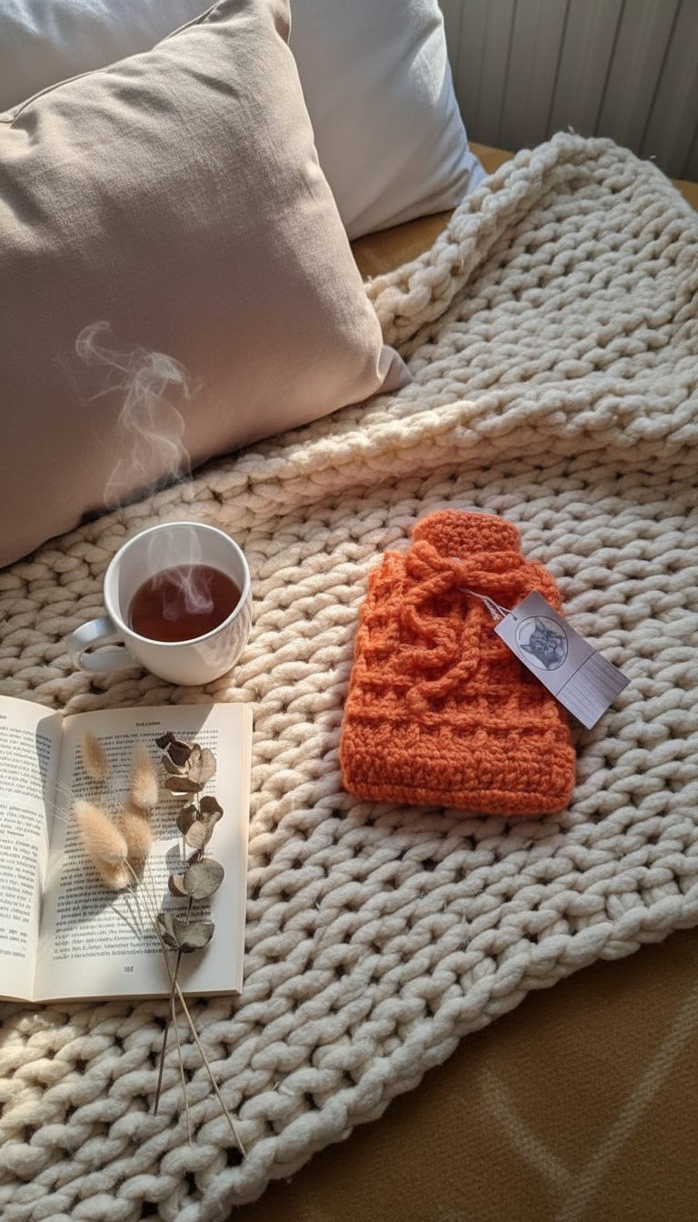 Hand knitted hot water bottles