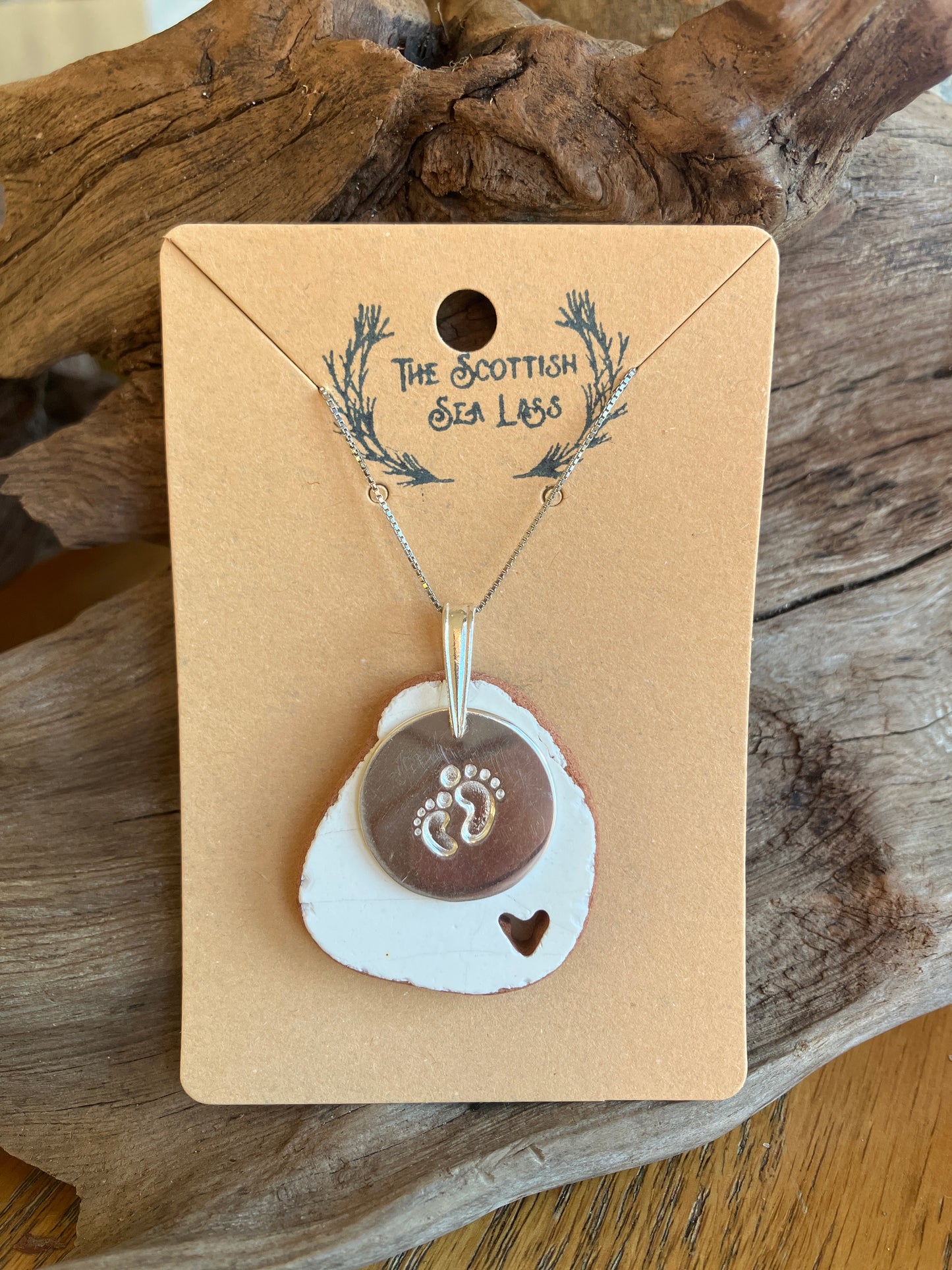 925 Baby Feet Scottish Sea Pottery pendant