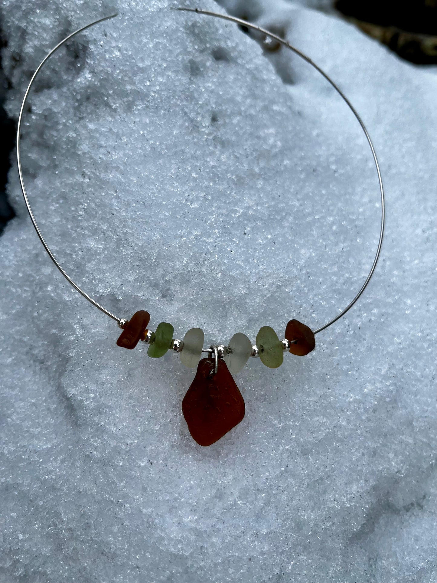 Beaded Sea-glass Collar Necklace 925