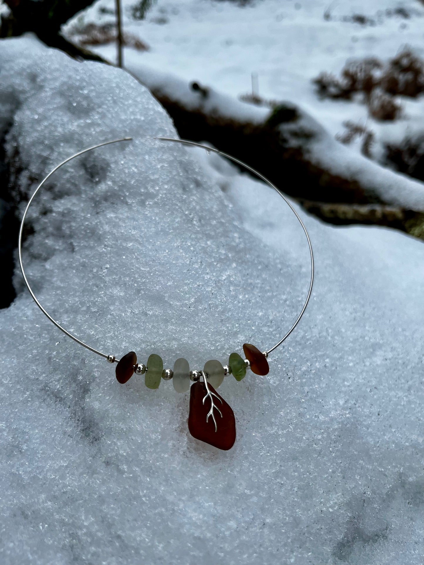 Beaded Sea-glass Collar Necklace 925