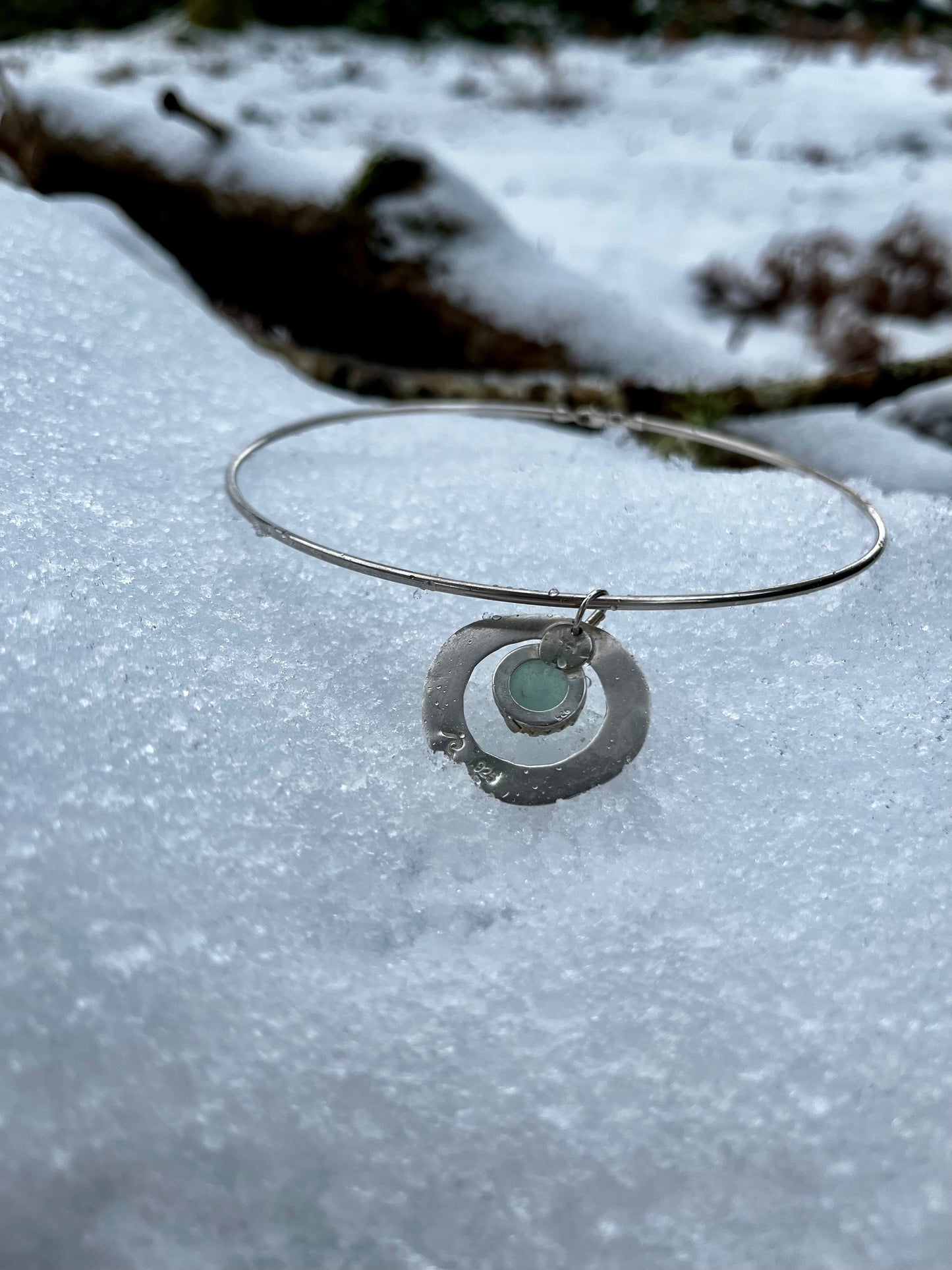 Aqua Sea Glass Circles 925 Collar Necklace