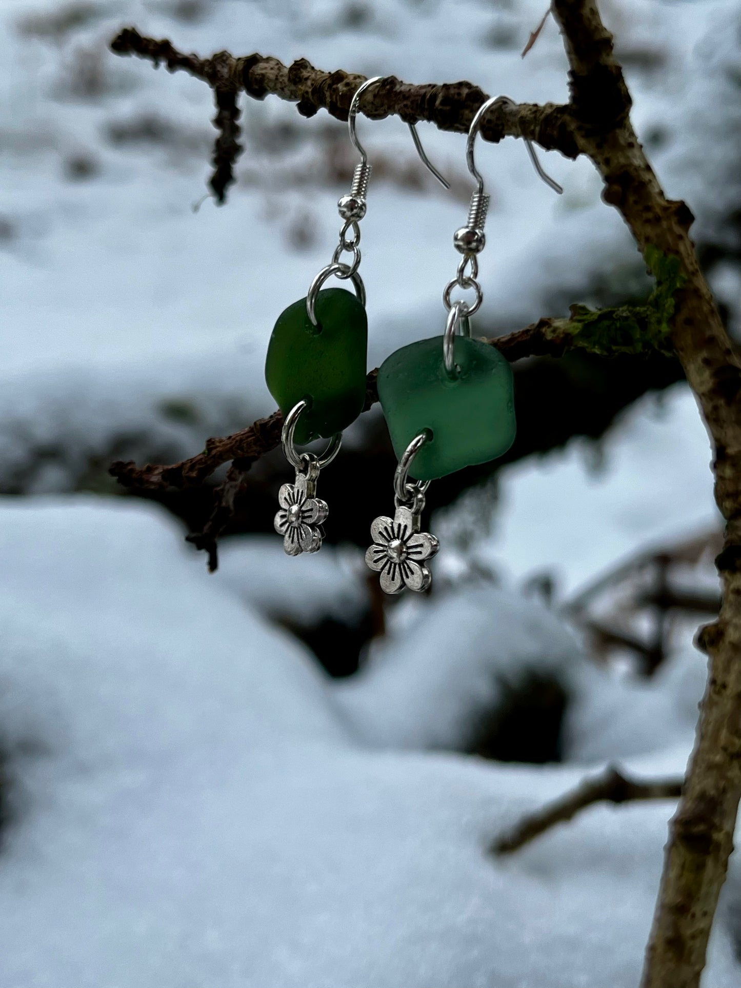 Flower drop Sea Glass Earrings