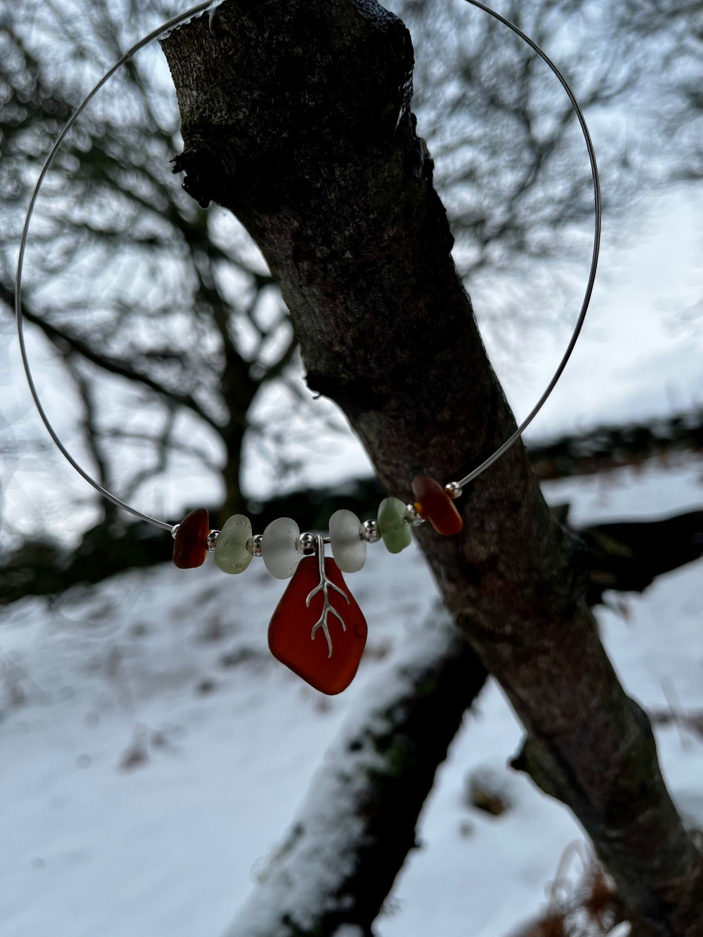 Beaded Sea-glass Collar Necklace 925
