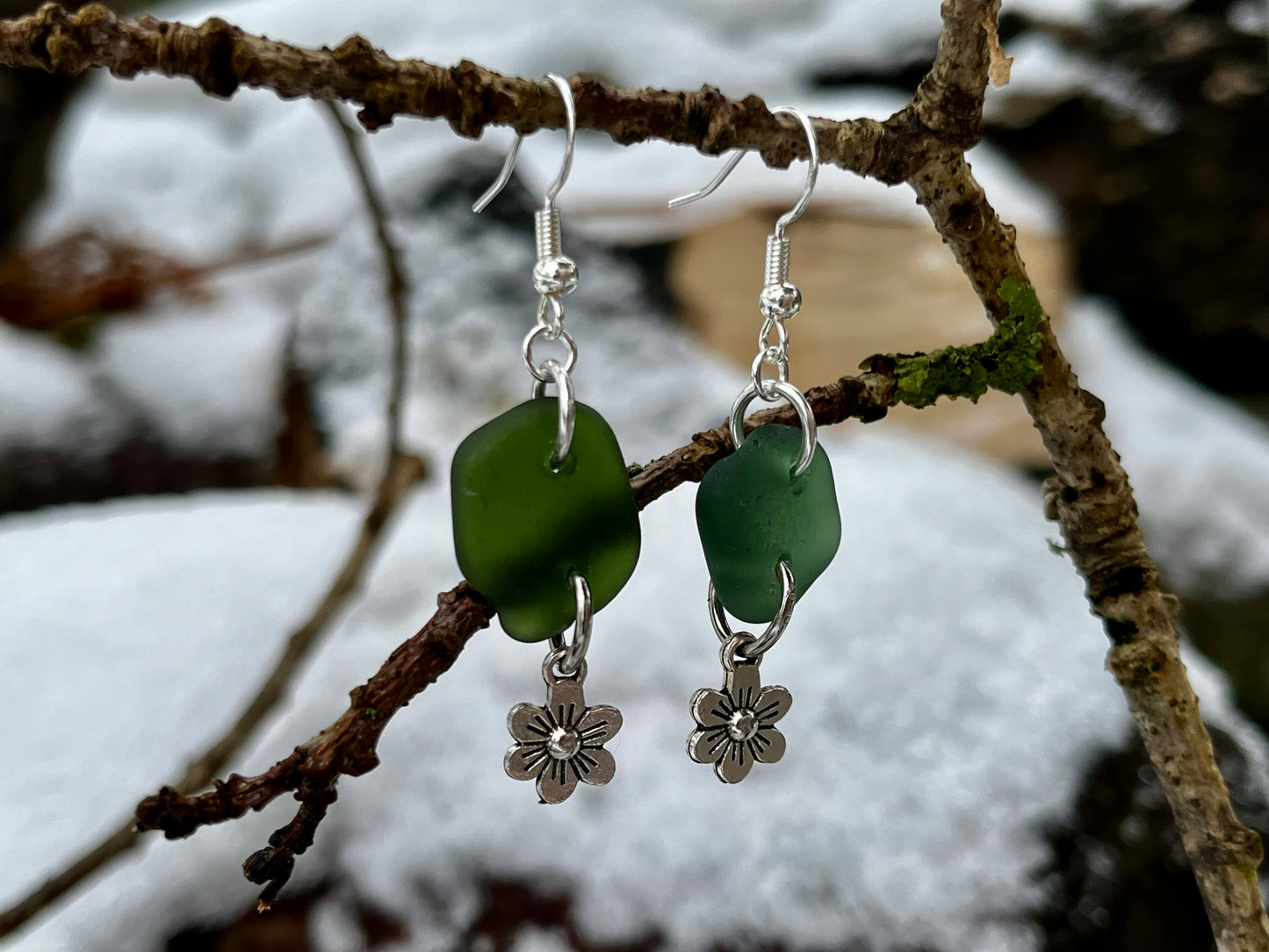 Flower drop Sea Glass Earrings