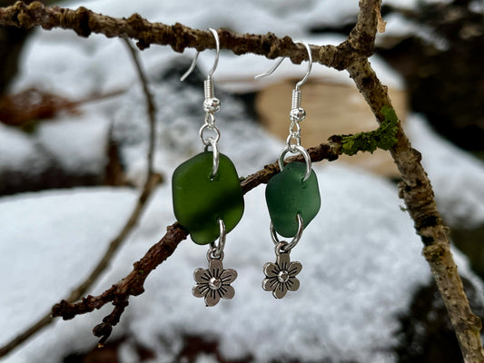Flower drop Sea Glass Earrings