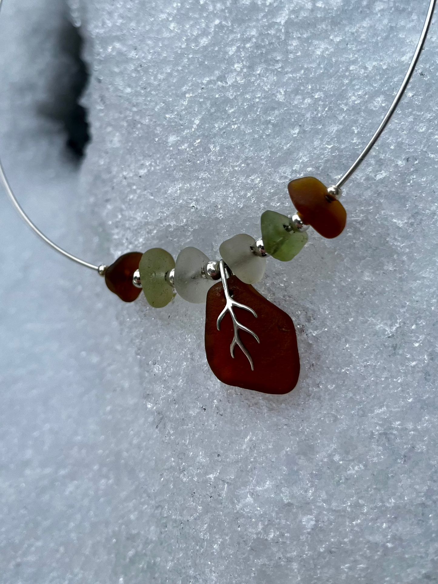 Beaded Sea-glass Collar Necklace 925