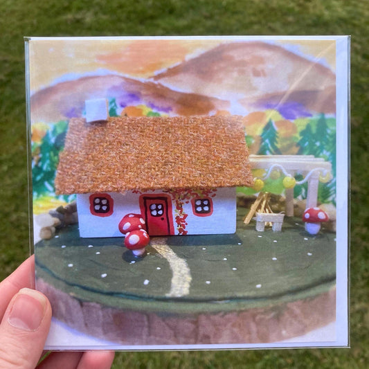 Scottish Highland Bothy with Bonfire Square Greetings Card