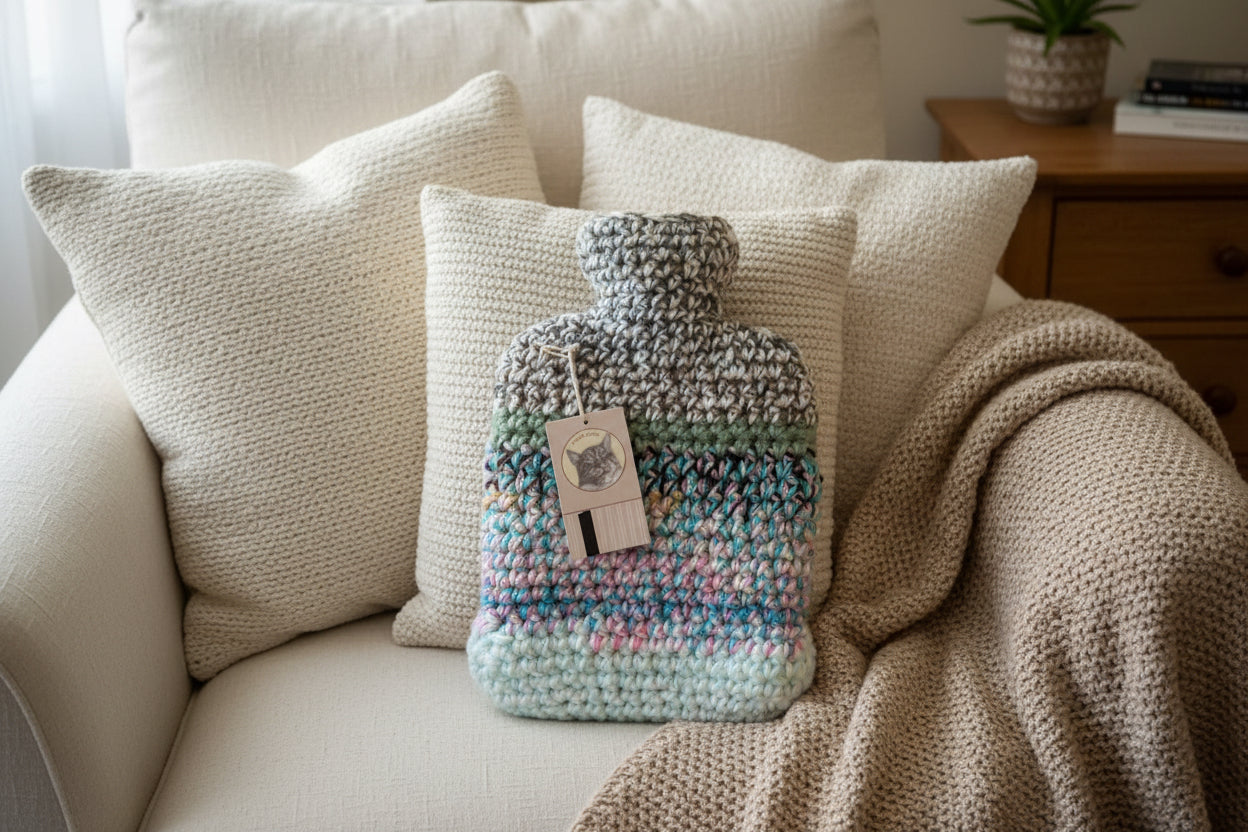 Hand knitted hot water bottles