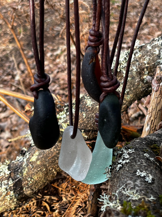 Leather 3mm Large Thong Seaglass Chunk Necklace