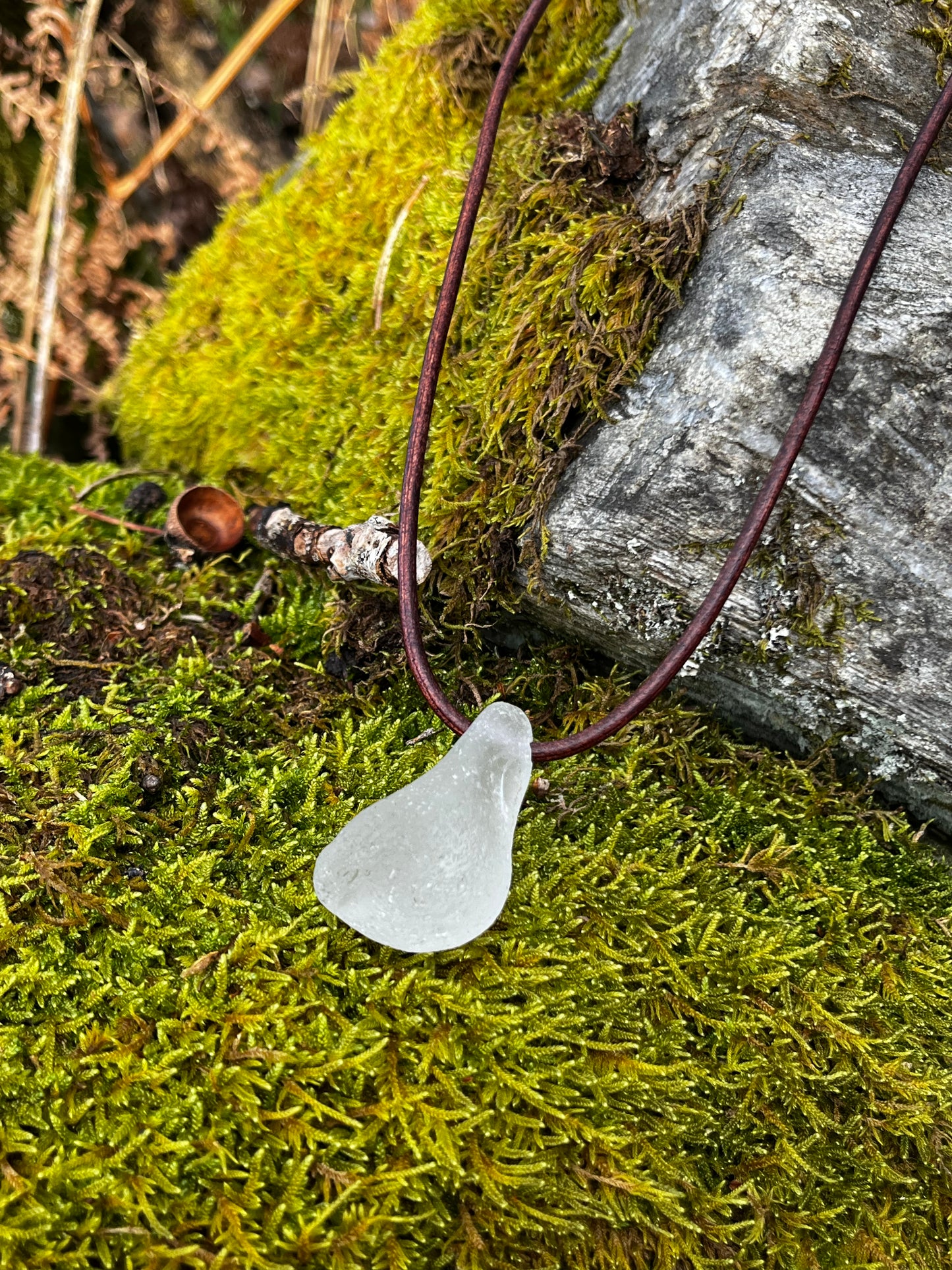 Leather 3mm Large Thong Seaglass Chunk Necklace