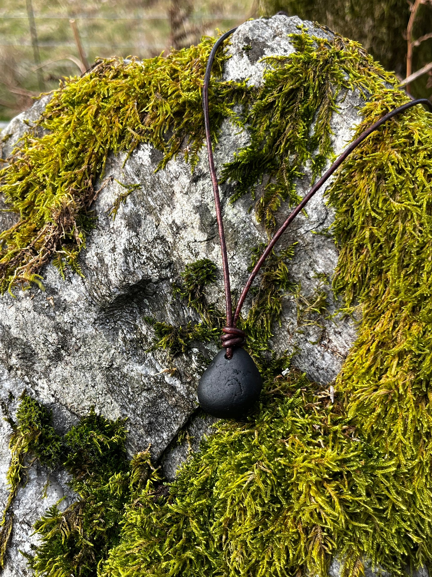 Leather 2mm Thong Seaglass Chunk Necklace