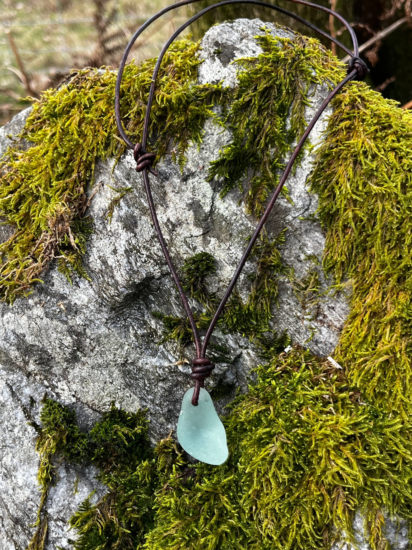 Leather 2mm Thong Seaglass Chunk Necklace