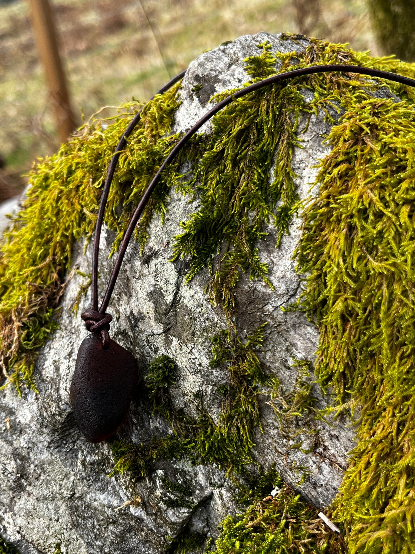 Leather 2mm Thong Seaglass Chunk Necklace