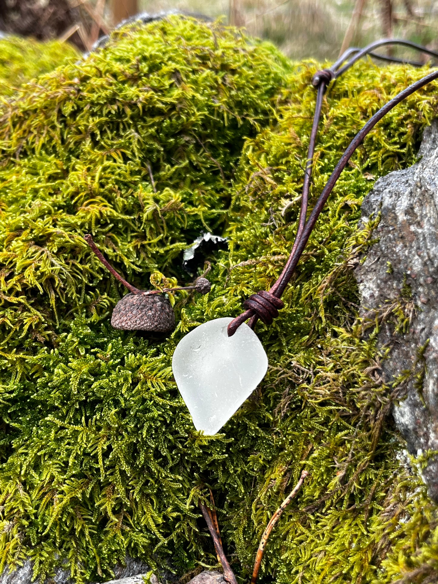 Leather 2mm Thong Seaglass Chunk Necklace