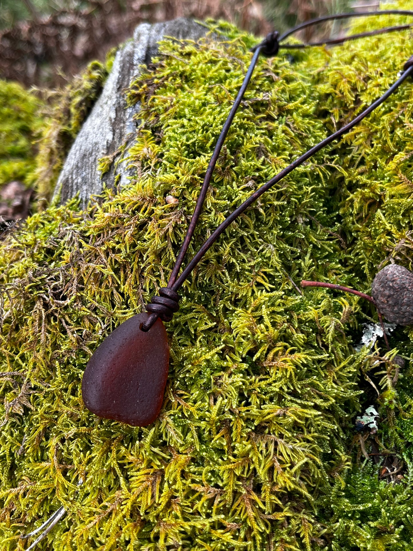 Leather 2mm Thong Seaglass Chunk Necklace