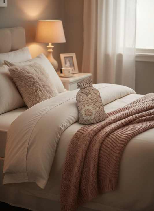 Hand knitted hot water bottles