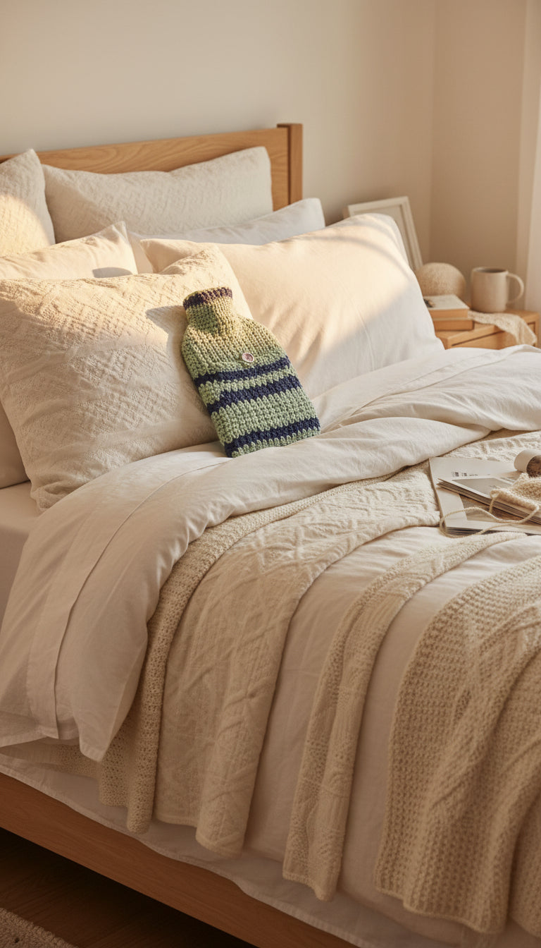 Hand knitted hot water bottles