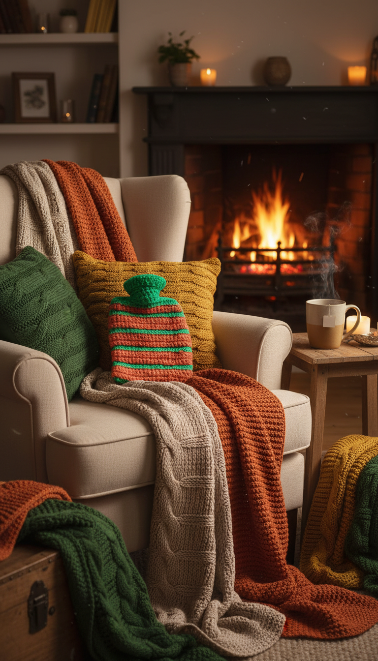 Hand knitted hot water bottles