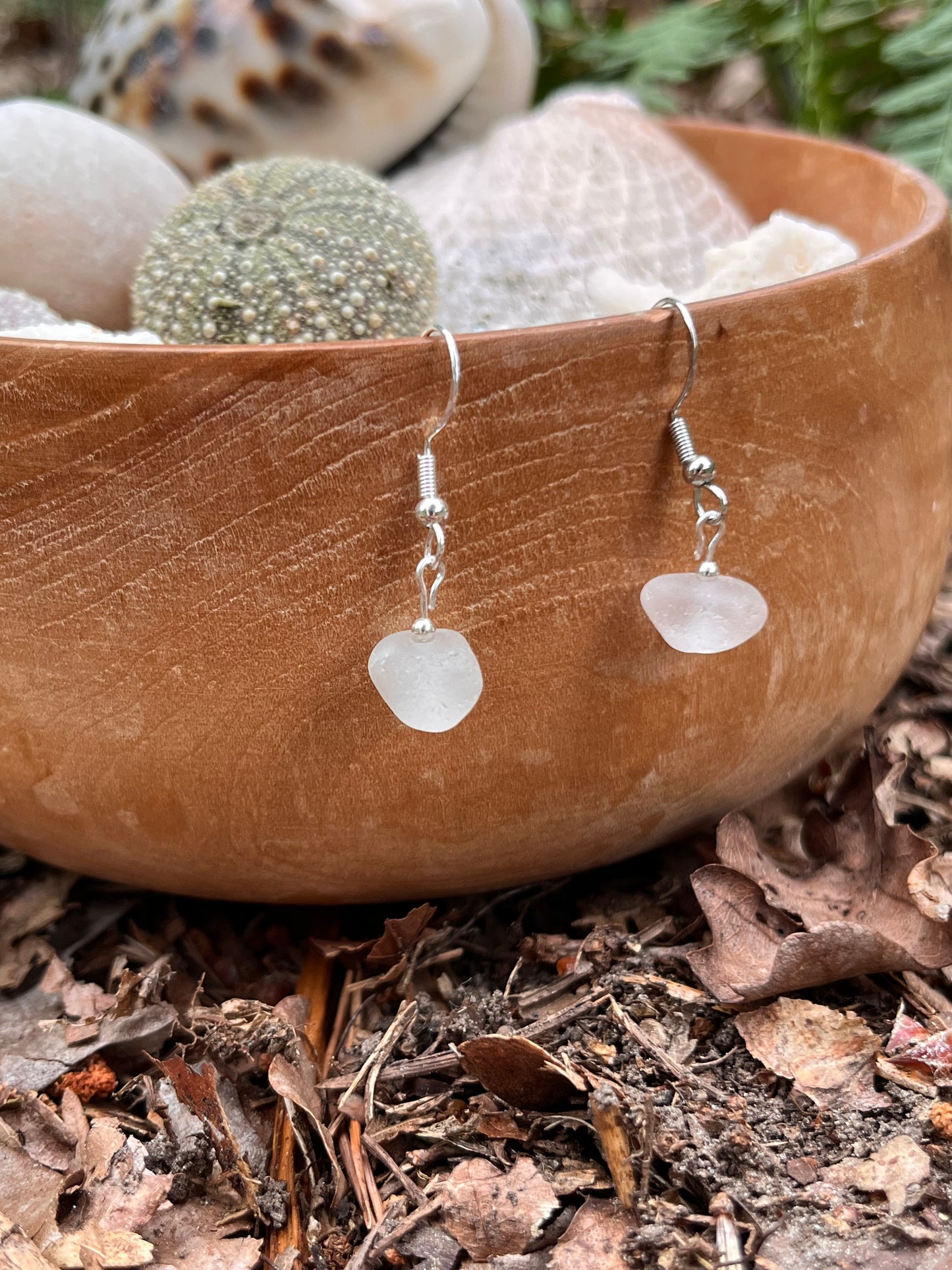 Tiny 925 Silver Drop Earrings with Seaglass Beads