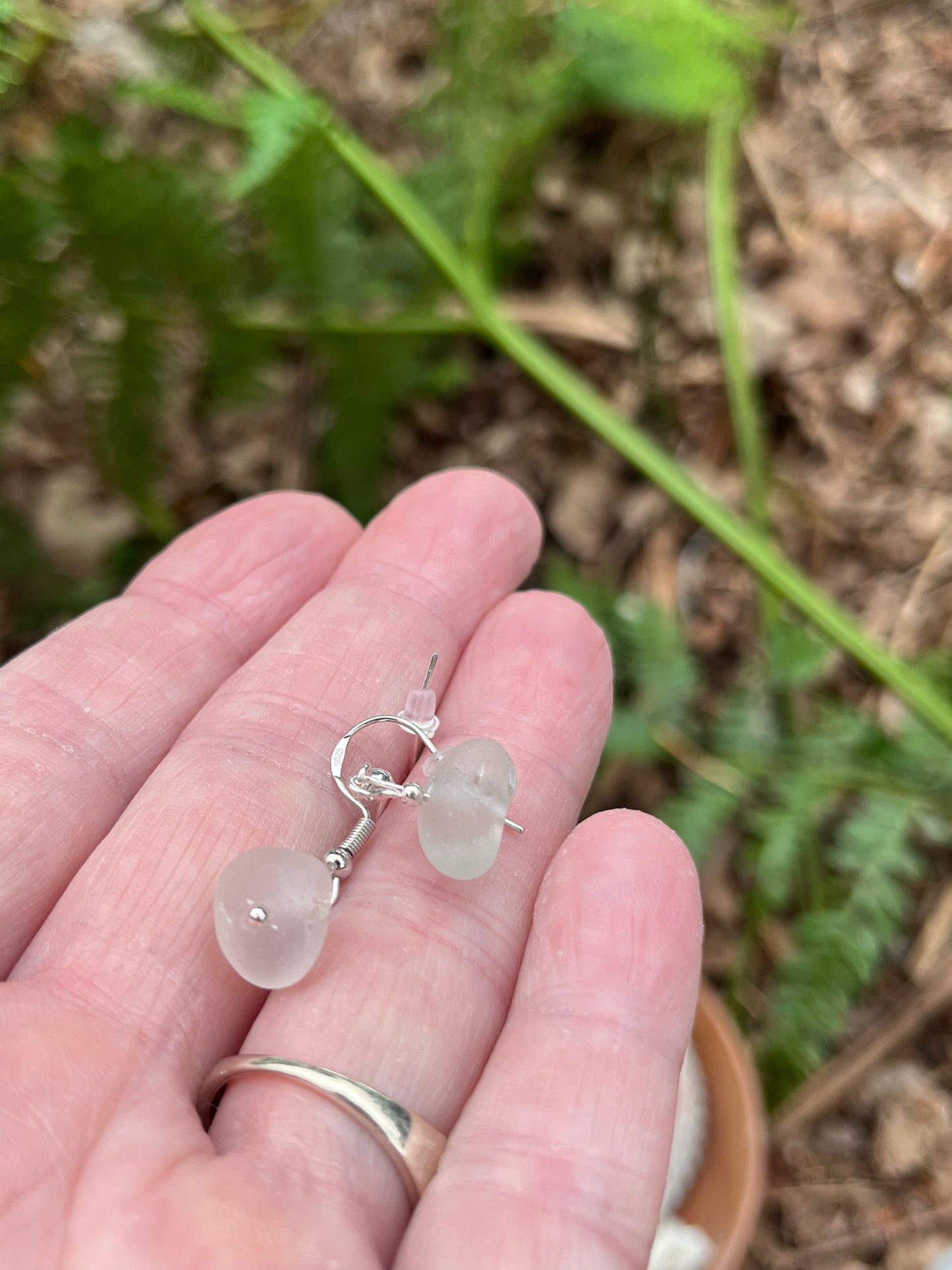 Tiny 925 Silver Drop Earrings with Seaglass Beads