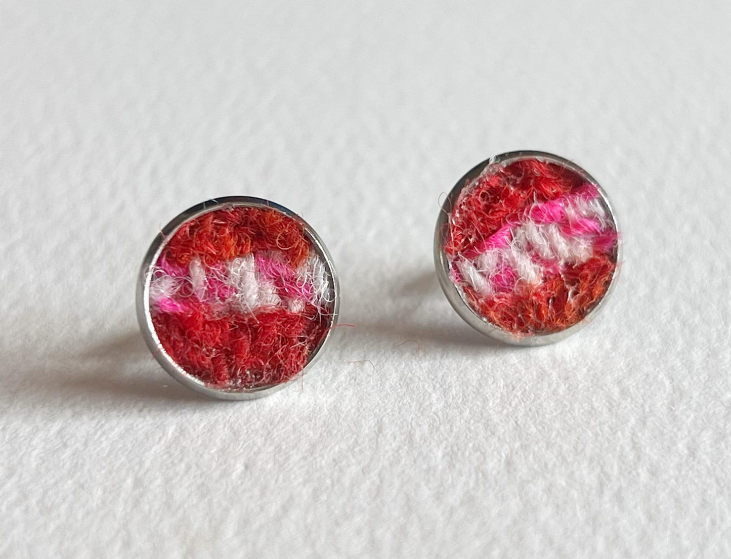 Orange & Pink Harris Tweed Patchwork Stud Earrings