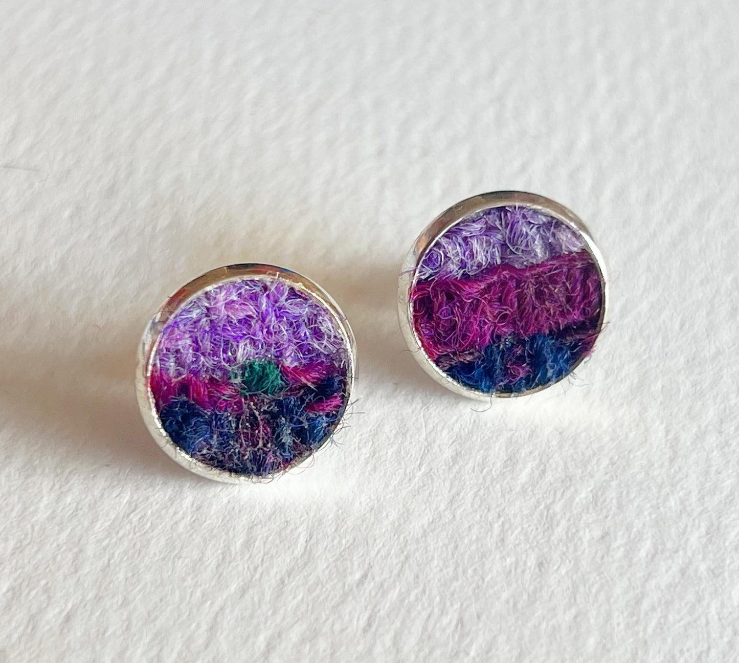 Purple Ombre Patchwork Harris Tweed Stud Earrings