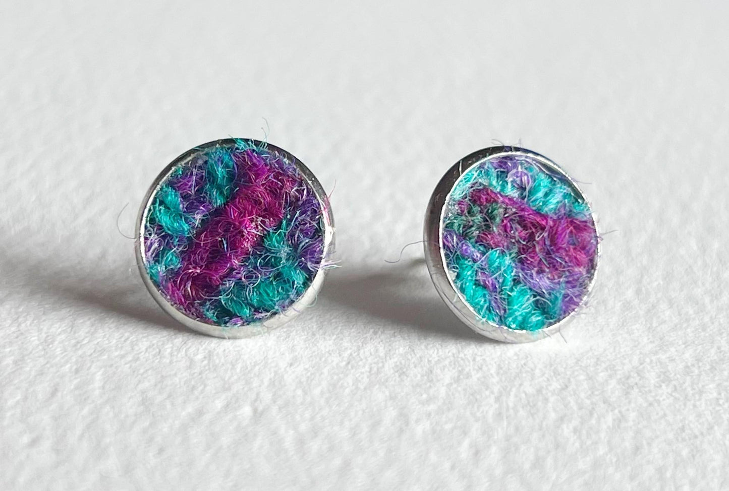 Teal & Purple Harris Tweed Patchwork Stud Earrings