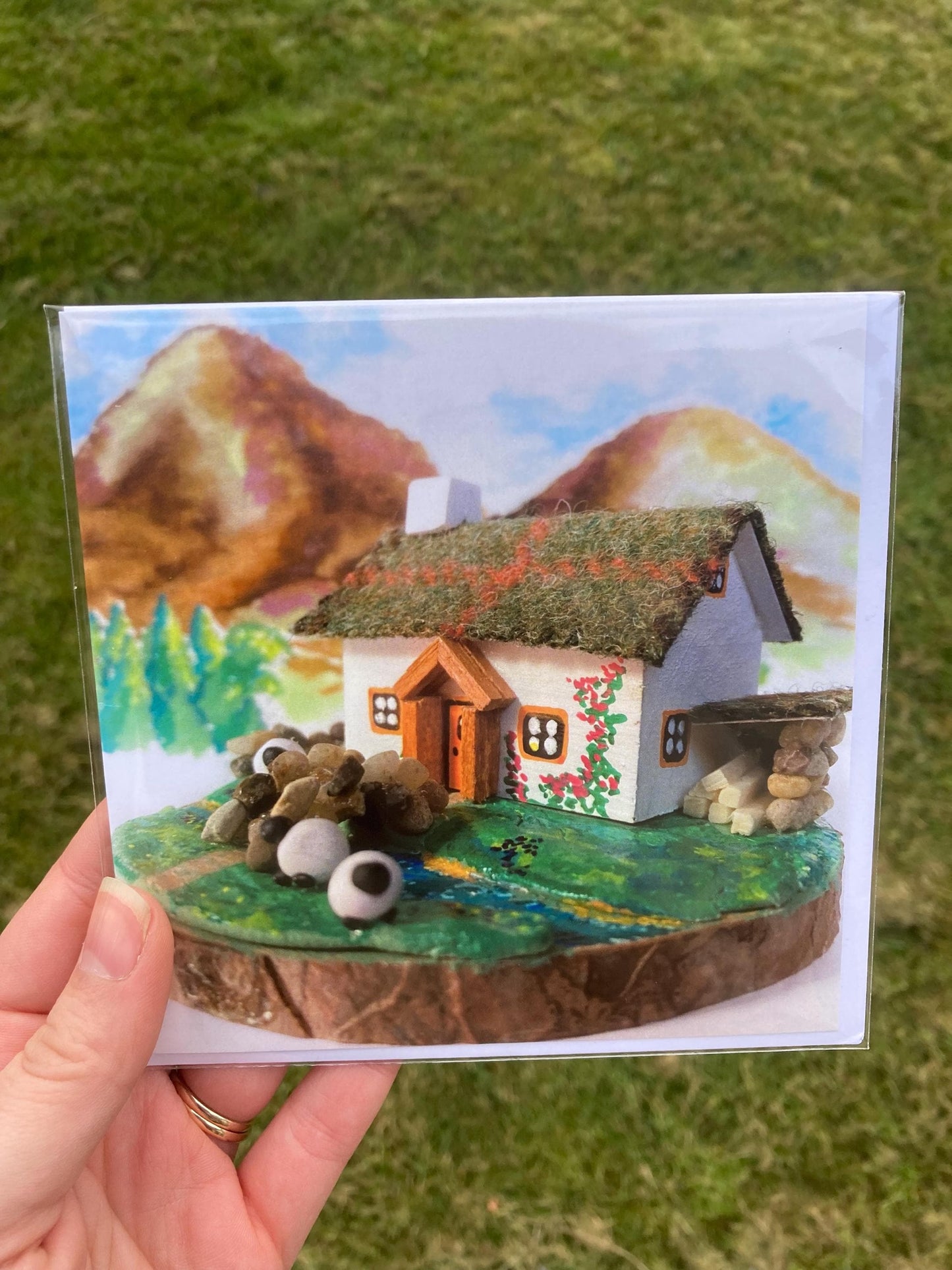 Scottish Highland Sheep Bothy Square Printed Blank Greetings Card