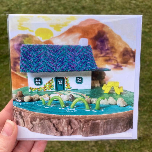 Loch Ness Monster Harris Tweed Scottish Highland Bothy Printed Greetings Card, Blank Inside, Envelope included, Designed in Fife, Scotland